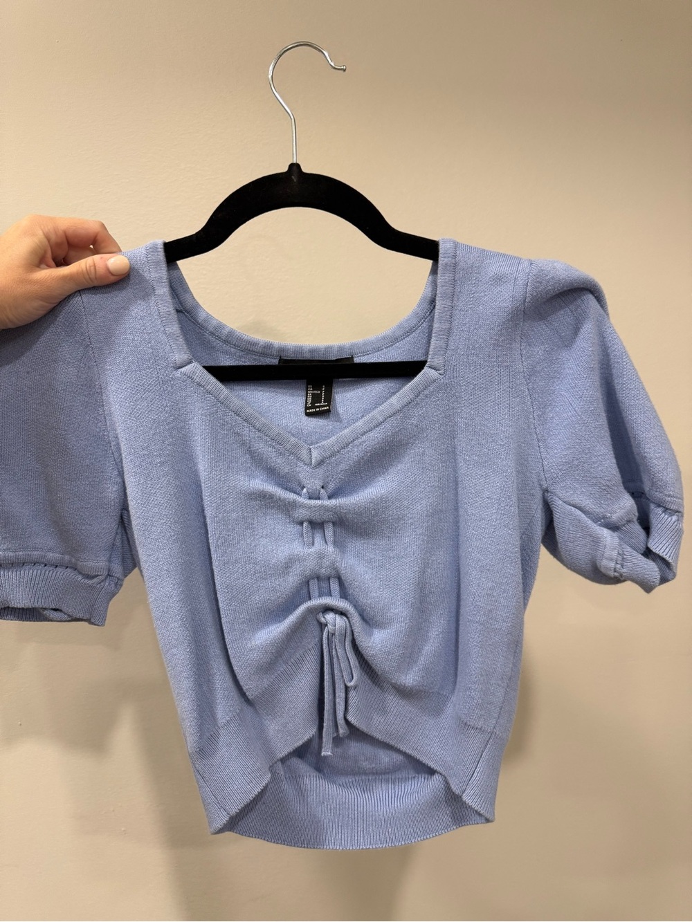 Forever 21 Light Blue Ruched Front Knit Top